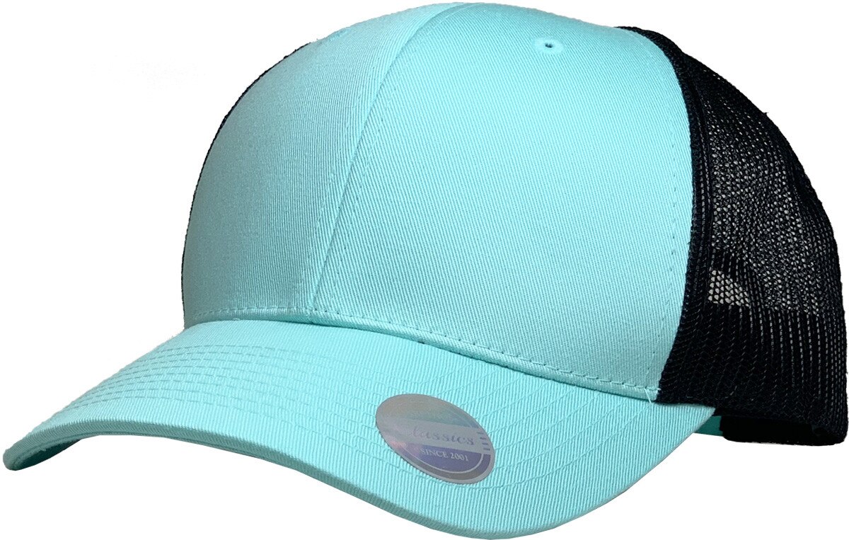 Diamond Blue Black Two Tone Classic 6 Panel Trucker Mesh Snapback Front Side View